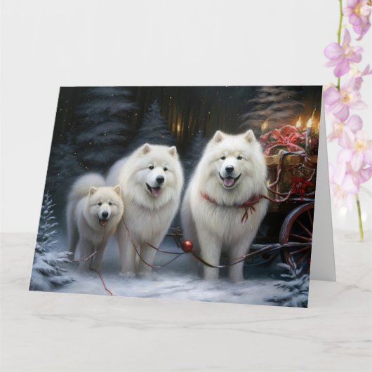 Samoyed Snowy Sleigh Weihnachtsdekor Karte (Orchidee)