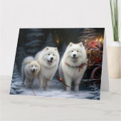 Samoyed Snowy Sleigh Weihnachtsdekor Karte (Vorderseite)