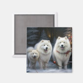 Samoyed Snowy Sleigh Weihnachtsdekor Magnet (Vorderseite/Rückseite)