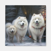 Samoyed Snowy Sleigh Weihnachtsdekor Magnet (Vorne)