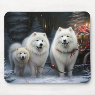 Samoyed Snowy Sleigh Weihnachtsdekor Mousepad