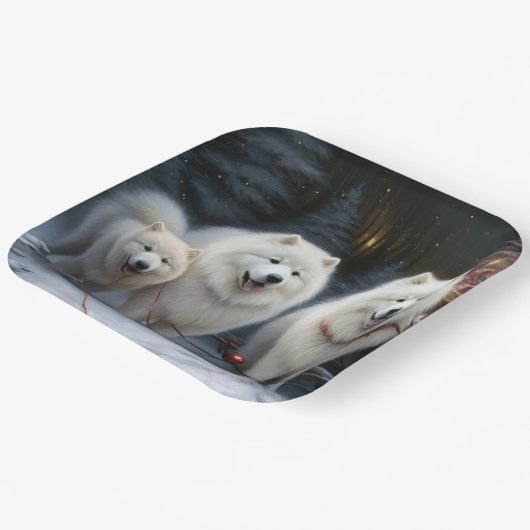 Samoyed Snowy Sleigh Weihnachtsdekor Pappteller (Gewinkelt)