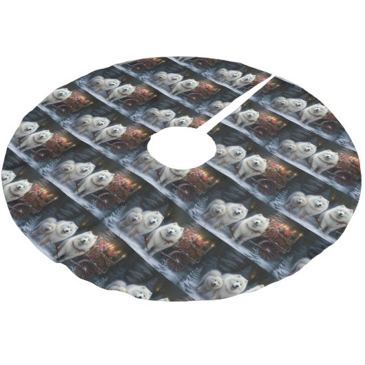 Samoyed Snowy Sleigh Weihnachtsdekor Polyester Weihnachtsbaumdecke (Schrägansicht)