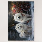 Samoyed Snowy Sleigh Weihnachtsdekor Puzzle (Vertikal)