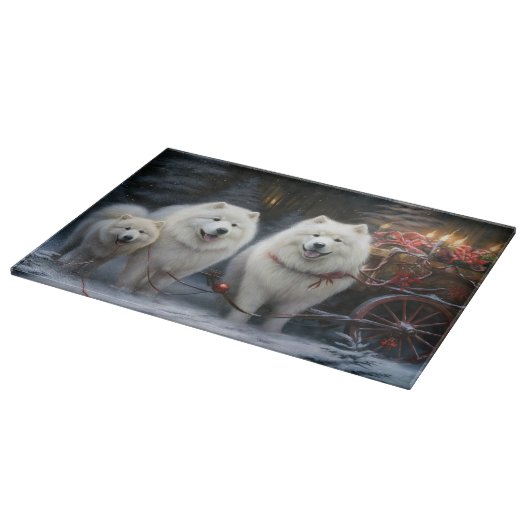 Samoyed Snowy Sleigh Weihnachtsdekor Schneidebrett (Ecke)