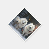 Samoyed Snowy Sleigh Weihnachtsdekor Serviette (Ecke)