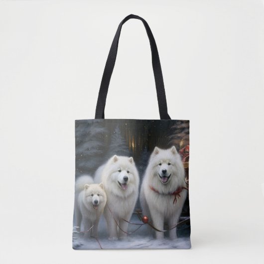 Samoyed Snowy Sleigh Weihnachtsdekor Tasche (Vorderseite)