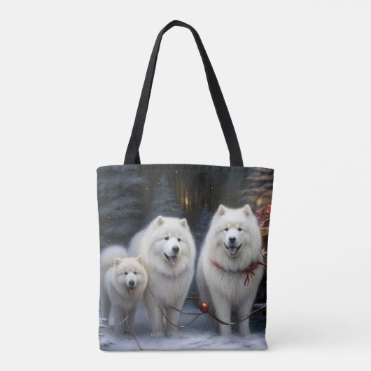 Samoyed Snowy Sleigh Weihnachtsdekor Tasche (Rückseite)
