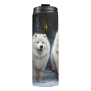 Samoyed Snowy Sleigh Weihnachtsdekor Thermosbecher