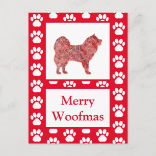 Samoyed Süßer Hund Silhouette Rot Frohe Weihnachte Postkarte