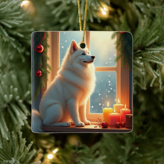 Samoyed Under the Mistletoe Christmas Painting Keramikornament (Baum)