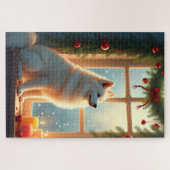 Samoyed Under the Mistletoe Christmas Painting Puzzle (Horizontal)