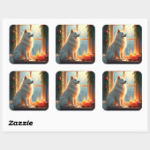 Samoyed Under the Mistletoe Christmas Painting Quadratischer Aufkleber (Blatt)