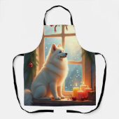 Samoyed Under the Mistletoe Christmas Painting Schürze (Vorderseite)