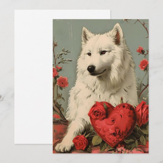 Samoyed Vintag Valentinstag Feiertagskarte (Vorne/Hinten)