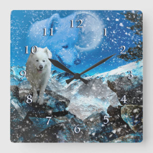 SAMOYED VOLLMOONWINTER QUADRATISCHE WANDUHR