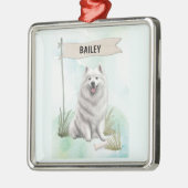 Samoyed Watercolor Personalized Dog Ornament Aus Metall (Links)