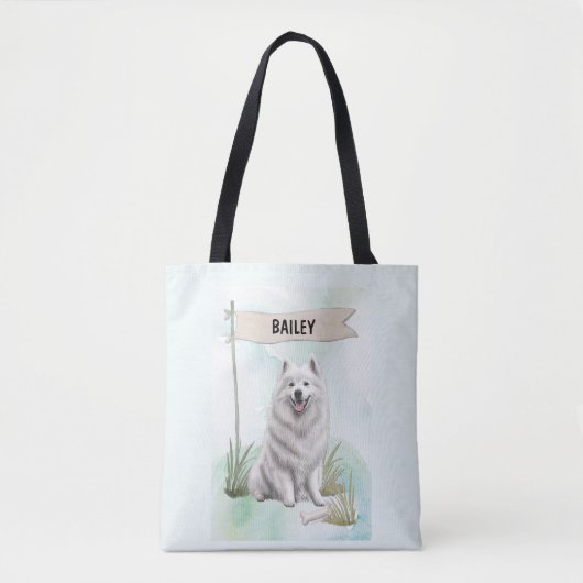 Samoyed Watercolor Personalized Dog Tasche (Vorderseite)