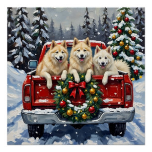 Samoyed Weihnachten Rotes Lastwagen Ferien Poster