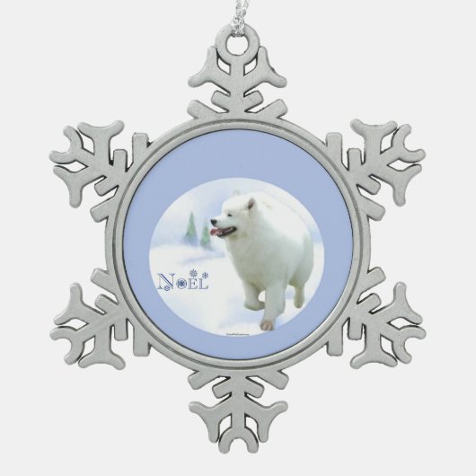 Samoyed Weihnachten Schneeflocken Zinn-Ornament (Vorderseite)