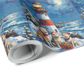 Samoyed Weihnachtsleuchtturm Urlaub Geschenkpapier (Rolleneckpunkt)