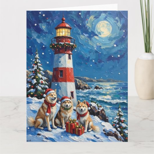Samoyed Weihnachtsleuchtturm Urlaub Karte (Vorderseite)