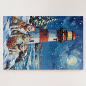 Samoyed Weihnachtsleuchtturm Urlaub Puzzle (Horizontal)