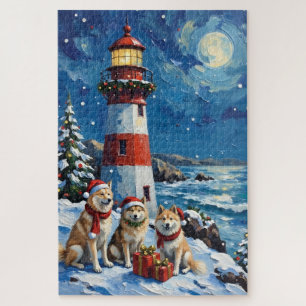 Samoyed Weihnachtsleuchtturm Urlaub Puzzle