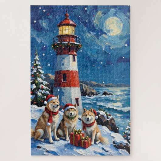 Samoyed Weihnachtsleuchtturm Urlaub Puzzle (Vertikal)