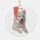 Samoyed-Weihnachtsmannmütze-Verzierung Keramik Ornament (Hinten)