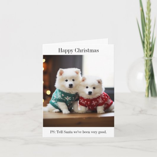 Samoyed Welppies Frohe Weihnachtskarte Karte (Vorderseite)