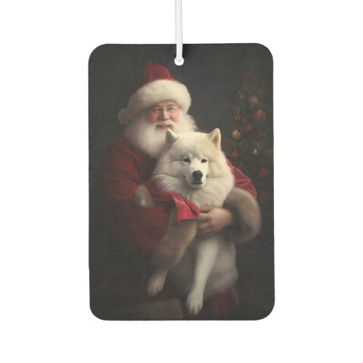 Samoyed with Santa Claus festliche Weihnachten Autolufterfrischer (Vorderseite)