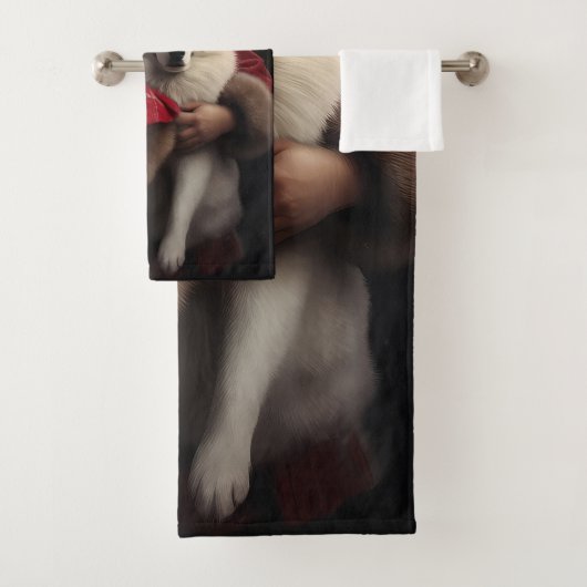 Samoyed with Santa Claus festliche Weihnachten Badhandtuch Set (Insitu)