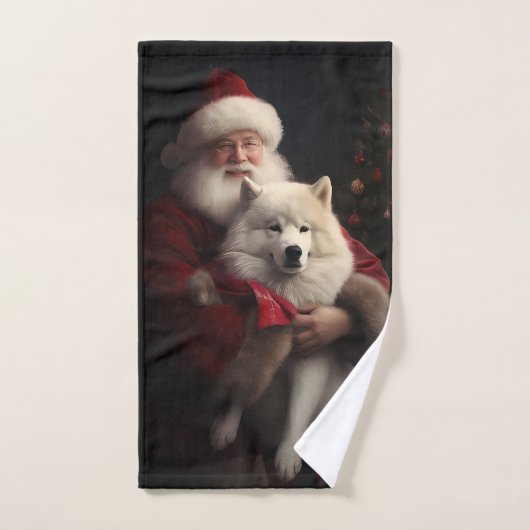 Samoyed with Santa Claus festliche Weihnachten Badhandtuch Set (Handtuch)