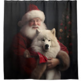 Samoyed with Santa Claus festliche Weihnachten Duschvorhang (Vorderseite)