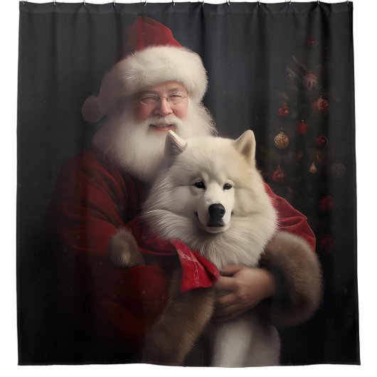 Samoyed with Santa Claus festliche Weihnachten Duschvorhang (Vorderseite)