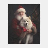 Samoyed with Santa Claus festliche Weihnachten Fleecedecke (Vorderseite)