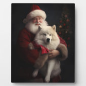 Samoyed with Santa Claus festliche Weihnachten Fotoplatte (Vorderseite)