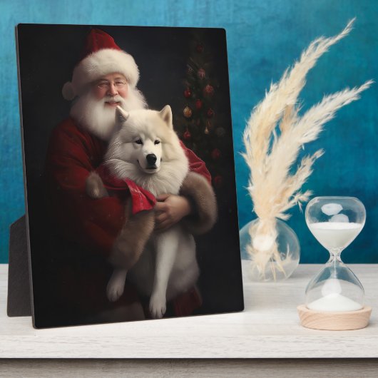 Samoyed with Santa Claus festliche Weihnachten Fotoplatte (Seite)