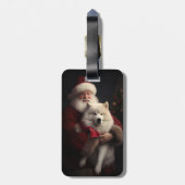 Samoyed with Santa Claus festliche Weihnachten Gepäckanhänger (Rückseite vertikal)