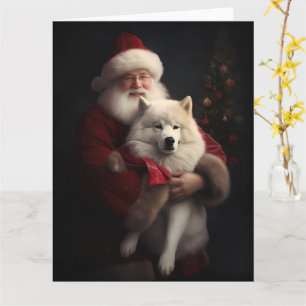 Samoyed with Santa Claus festliche Weihnachten Karte