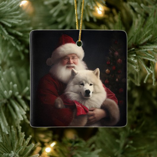 Samoyed with Santa Claus festliche Weihnachten Keramikornament (Baum)