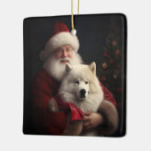 Samoyed with Santa Claus festliche Weihnachten Keramikornament (Links)