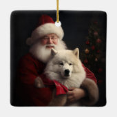 Samoyed with Santa Claus festliche Weihnachten Keramikornament (Rückseite)