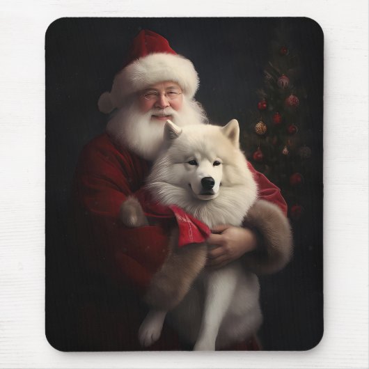 Samoyed with Santa Claus festliche Weihnachten Mousepad (Vorne)