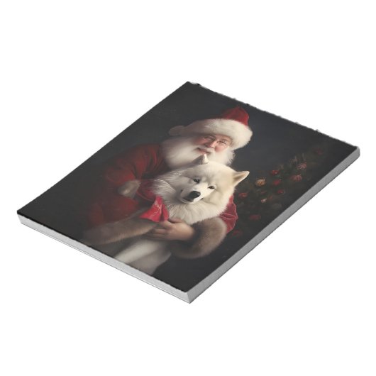 Samoyed with Santa Claus festliche Weihnachten Notizblock (Rotiert)
