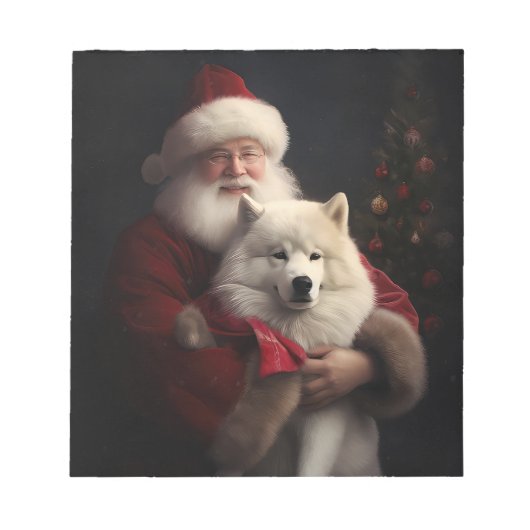 Samoyed with Santa Claus festliche Weihnachten Notizblock (Vorderseite)