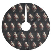 Samoyed with Santa Claus festliche Weihnachten Polyester Weihnachtsbaumdecke (Vorderseite)