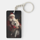 Samoyed with Santa Claus festliche Weihnachten Schlüsselanhänger (Rückseite)