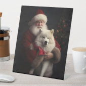 Samoyed with Santa Claus festliche Weihnachten Sockelschild (In Situ)